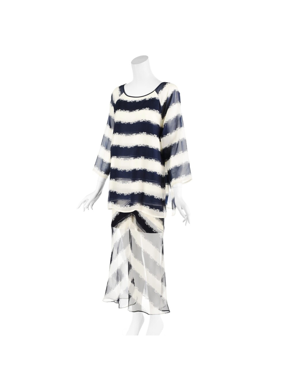 GIANFRANCO FERRÉ c.1999 Navy & White Striped Two-Piece Mini & Maxi Ensemble NWOT - Picture 4 of 13
